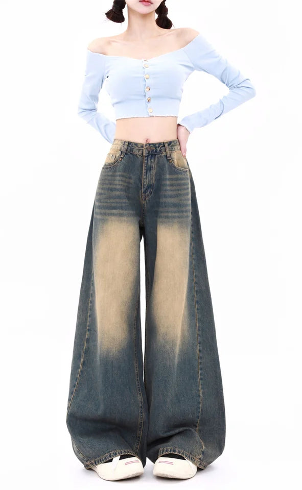 Classic Vintage Baggy Jeans for Women Autumn Winter New Straight Wide Leg Casual Pants Woman Y2K Streetwear Loose Fitting Jeans